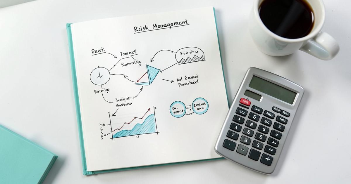 Notebook with forex risk management diagrams beside a calculator — forex trading basics
